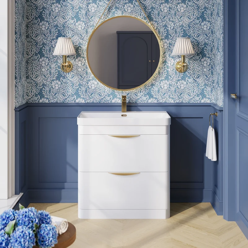 Parade 800mm Floor Standing Vanity With Thin Edge Ceramic Basin - White Gloss