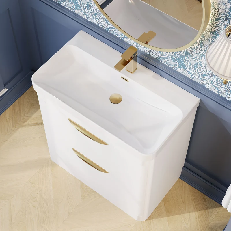 Parade 800mm Floor Standing Vanity With Thin Edge Ceramic Basin - White Gloss