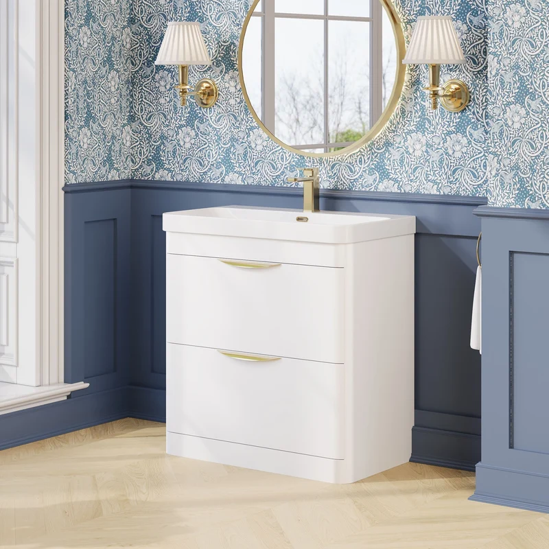 Parade 800mm Floor Standing Vanity With Thin Edge Ceramic Basin - White Gloss