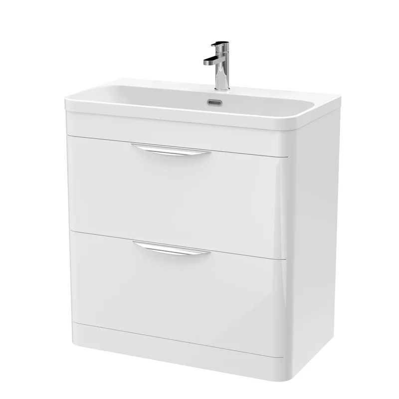 Parade 800mm Floor Standing Vanity With Thin Edge Ceramic Basin - White Gloss