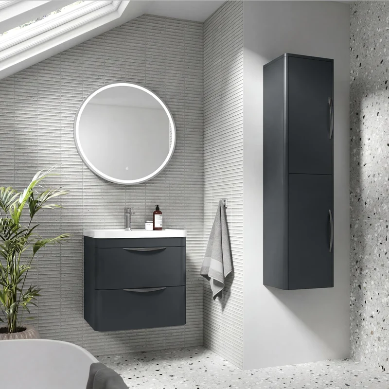 Parade 600mm Wall Hung 2 Drawer Vanity With Thin Edge Ceramic Basin - Soft Black Satin