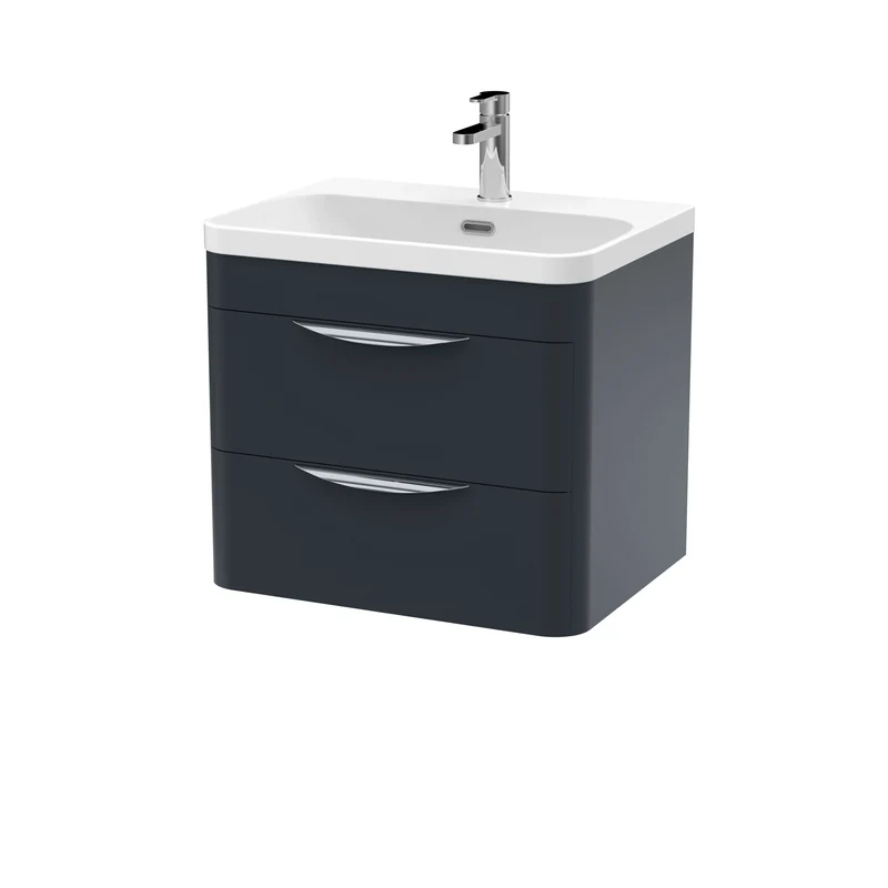 Parade 600mm Wall Hung 2 Drawer Vanity With Thin Edge Ceramic Basin - Soft Black Satin