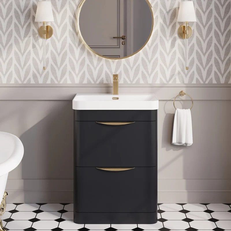 Parade 600mm Floor Standing 2 Drawer Vanity With Thin Edge Ceramic Basin - Soft Black Satin