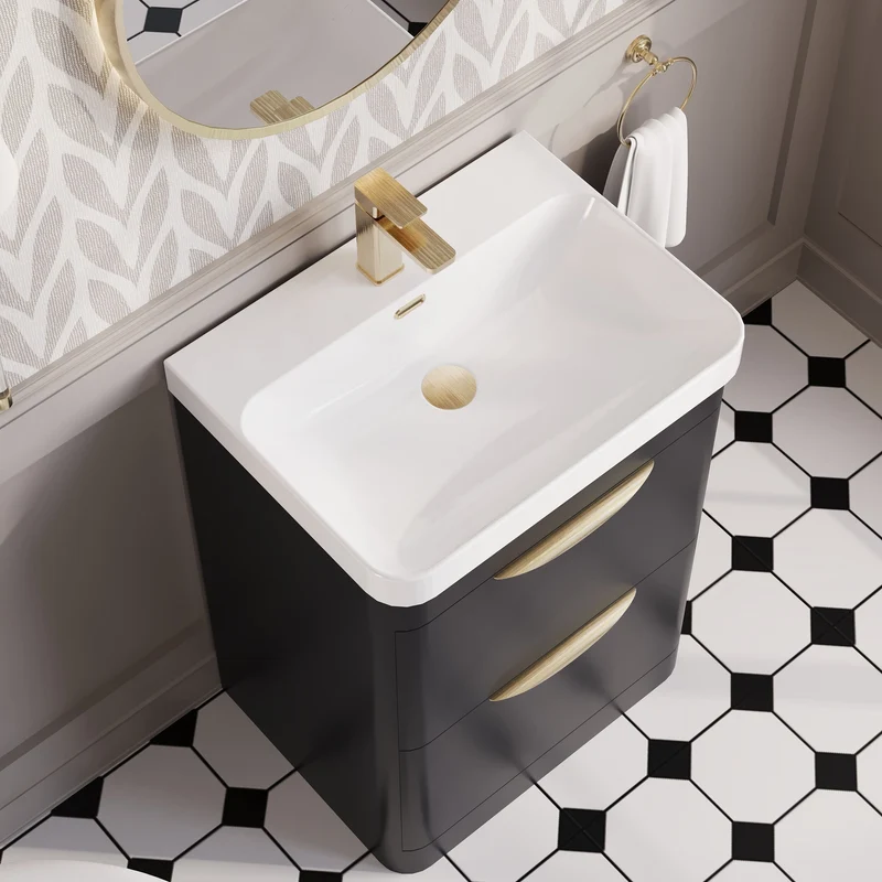 Parade 600mm Floor Standing 2 Drawer Vanity With Thin Edge Ceramic Basin - Soft Black Satin