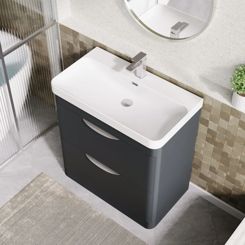 Parade 800mm Floor Standing 2 Drawer Vanity With Thin Edge Ceramic Basin - Soft Black Satin