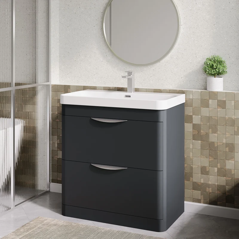 Parade 800mm Floor Standing 2 Drawer Vanity With Thin Edge Ceramic Basin - Soft Black Satin