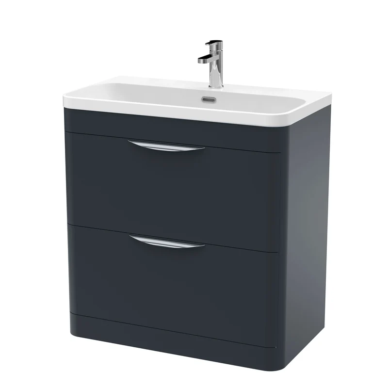 Parade 800mm Floor Standing 2 Drawer Vanity With Thin Edge Ceramic Basin - Soft Black Satin