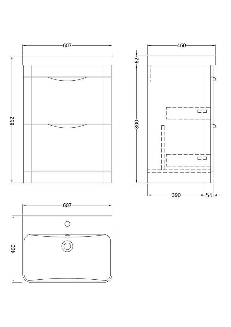 Parade 600mm Floor Standing 2 Drawer Vanity With Thin Edge Ceramic Basin - Green Satin