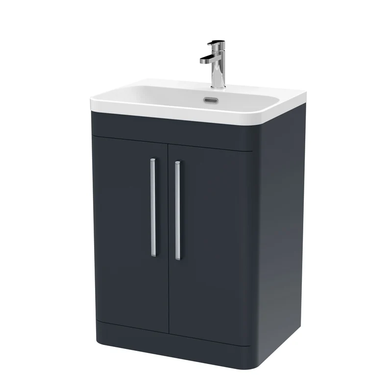 Parade 600mm Floor Standing 2 Door Vanity With Thin Edge Ceramic Basin - Soft Black Satin