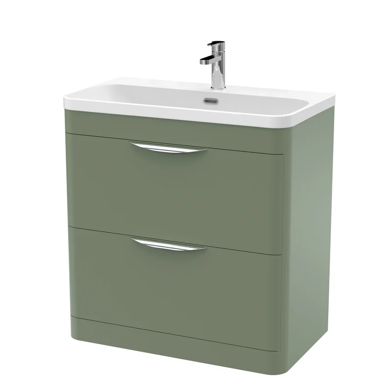 Parade 800mm Floor Standing 2 Drawer Vanity With Thin Edge Ceramic Basin - Green Satin