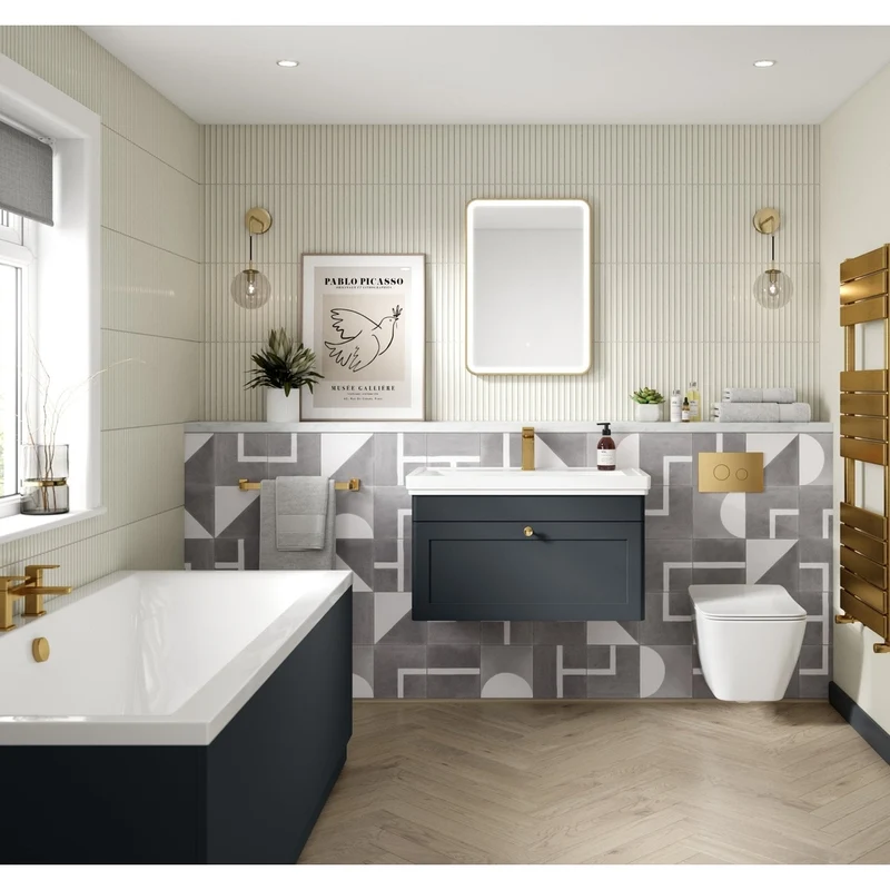 Nuie Classique 500mm Wall Hung 1-drawer Vanity & Basin 1th Traditional Soft Black MFC Painted Matt 496x531x406mm