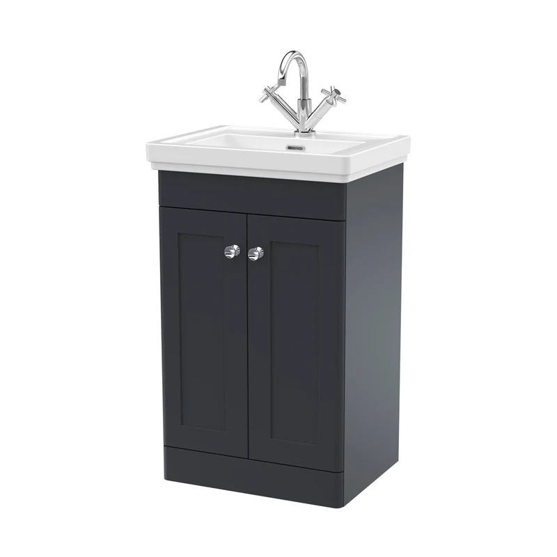 Nuie Classique 500mm Floor Standing 2-door Vanity & Basin 1th Traditional Soft Black MFC Painted Matt 865x531x406mm