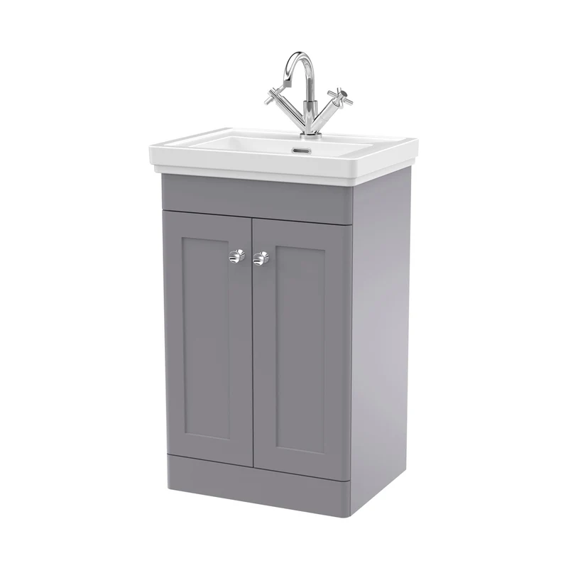 Nuie Classique 500mm Floor Standing 2-door Vanity & Basin 1th Traditional Satin Grey MFC Painted Matt 865x531x406mm