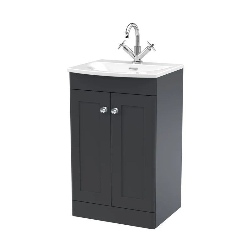 Nuie Classique 500mm Floor Standing 2-door Unit & Curved Basin Traditional Soft Black MFC Painted Matt 830x510x440mm