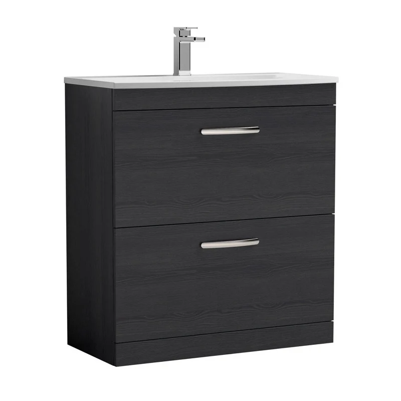 Nuie Athena 800mm Floor Standing Vanity With Basin 4 Contemporary Charcoal Black MFC 895x810x390mm