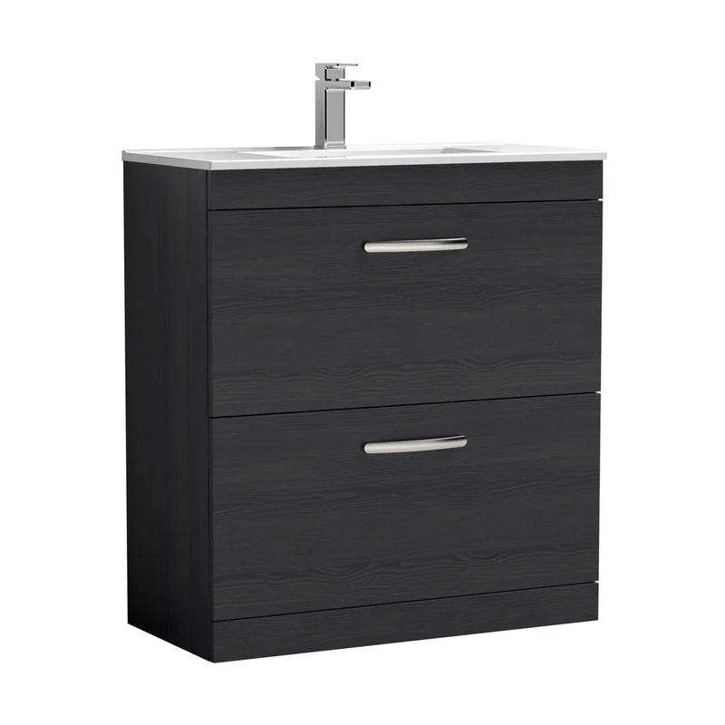 Nuie Athena 800mm Floor Standing Vanity With Basin 2 Contemporary Charcoal Black MFC 883x805x395mm