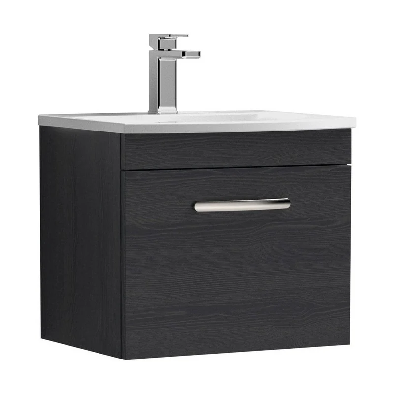 Nuie Athena 500mm Wall Hung Vanity With Basin 4 Contemporary Charcoal Black MFC 461x510x390mm - ATH012G