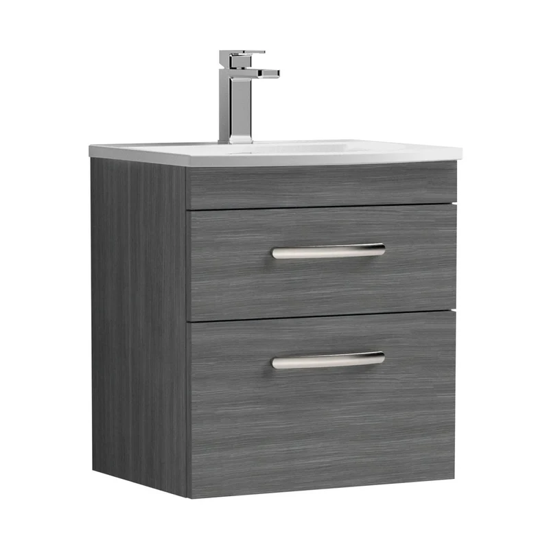 Nuie Athena 500mm Wall Hung Vanity With Basin 4 Contemporary Anthracite Woodgrain MFC 461x510x390mm - ATH018G