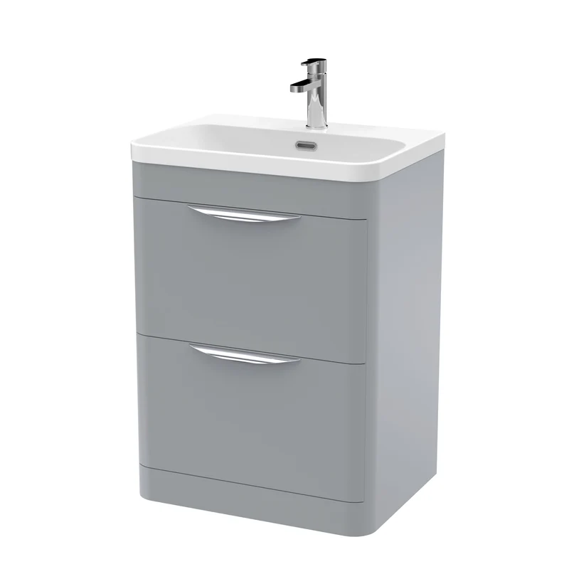 Parade 600mm 2 Drawer Floor Standing Vanity Unit With Thin Edge Basin - Grey Satin