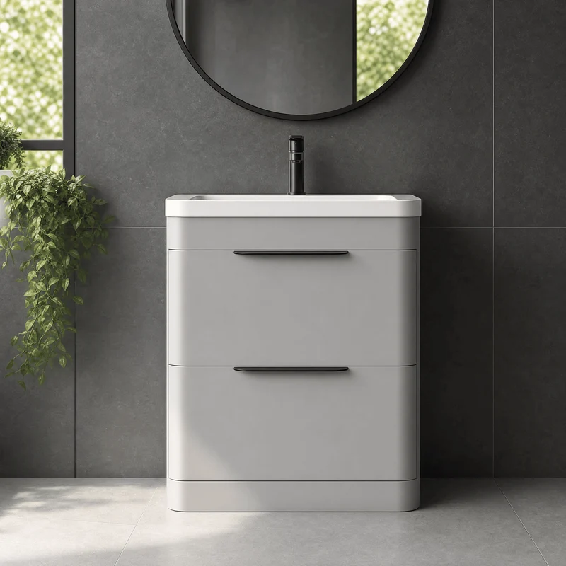 Parade 600mm 2 Drawer Floor Standing Vanity Unit With Ceramic Basin - Grey Satin