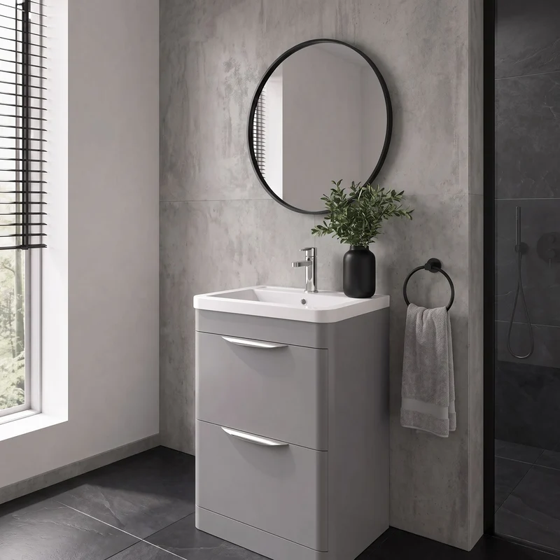 Parade 600mm 2 Drawer Floor Standing Vanity Unit With Ceramic Basin - Grey Satin