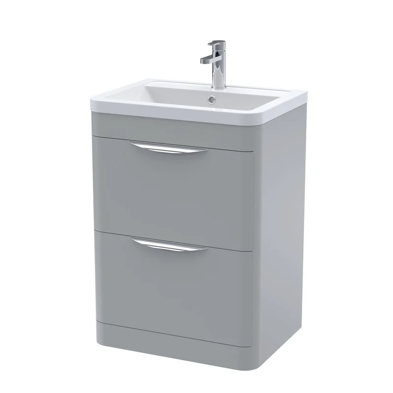 Parade 600mm 2 Drawer Floor Standing Vanity Unit With Ceramic Basin - Grey Satin