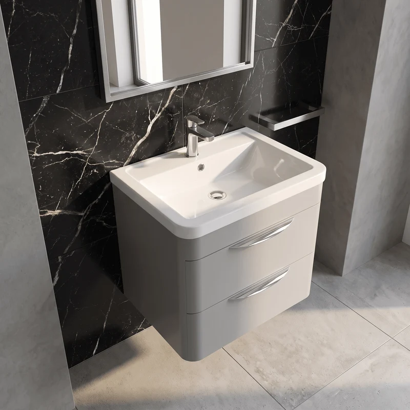 Parade 600mm 2 Drawer Wall Hung Vanity Unit With Ceramic Basin - Grey Satin