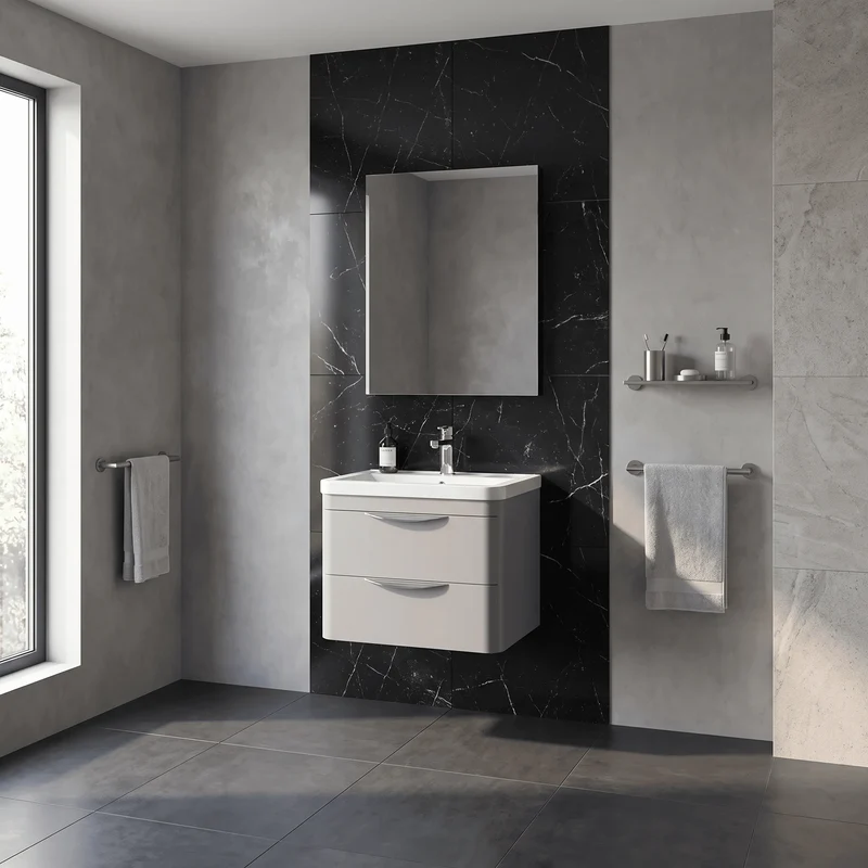 Parade 600mm 2 Drawer Wall Hung Vanity Unit With Ceramic Basin - Grey Satin