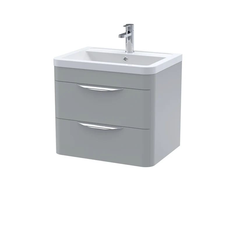Parade 600mm 2 Drawer Wall Hung Vanity Unit With Ceramic Basin - Grey Satin