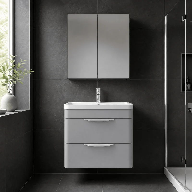Parade 600mm 2 Drawer Wall Hung Vanity Unit With Polymarble Basin - Grey Satin