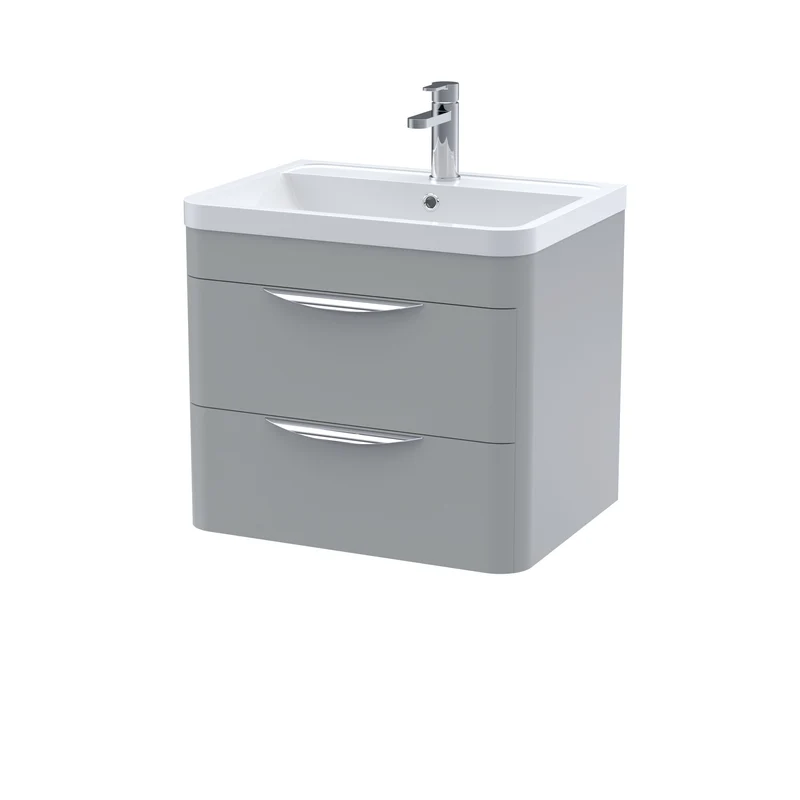 Parade 600mm 2 Drawer Wall Hung Vanity Unit With Polymarble Basin - Grey Satin