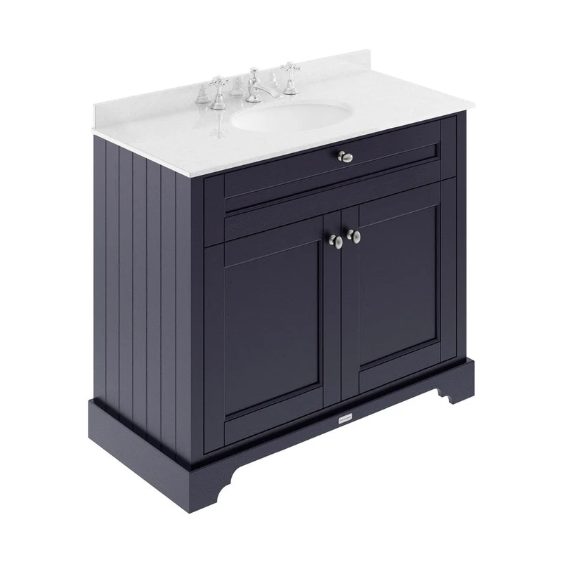 Hudson Reed Old London 1000mm Cabinet & Marble Top (3th) Trad Twilight Blue MDF Vinyl Textured Woodgrain 886x1020x470mm - LOF380