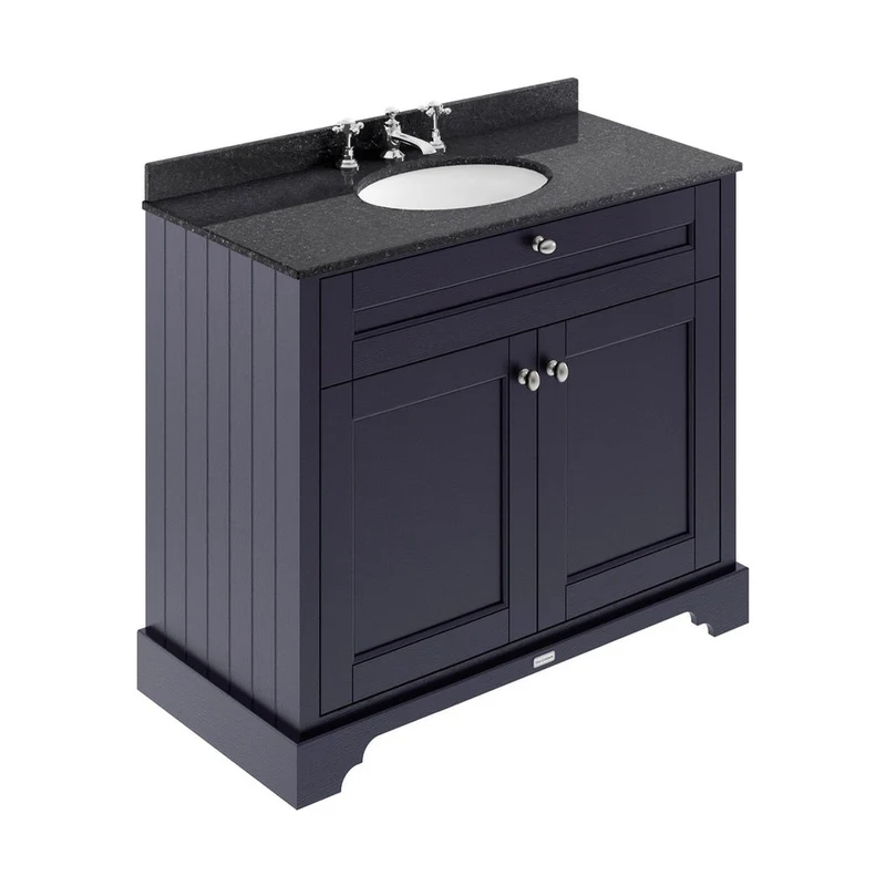 Hudson Reed Old London 1000mm Cabinet & Marble Top (3th) Trad Twilight Blue MDF Vinyl Textured Woodgrain 886x1020x470mm - LOF379