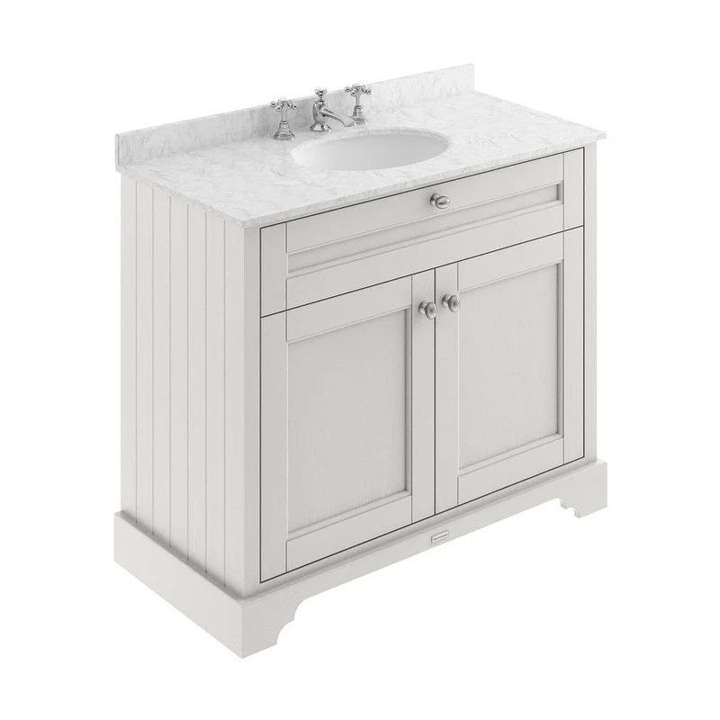 Hudson Reed Old London 1000mm Cabinet & Marble Top (3th) Trad Timeless Sand MDF Vinyl Textured Woodgrain 886x1020x470mm - LOF481