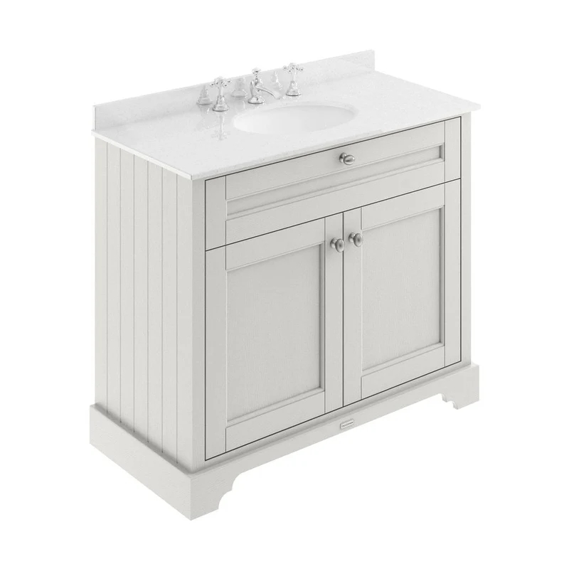 Hudson Reed Old London 1000mm Cabinet & Marble Top (3th) Trad Timeless Sand MDF Vinyl Textured Woodgrain 886x1020x470mm - LOF480