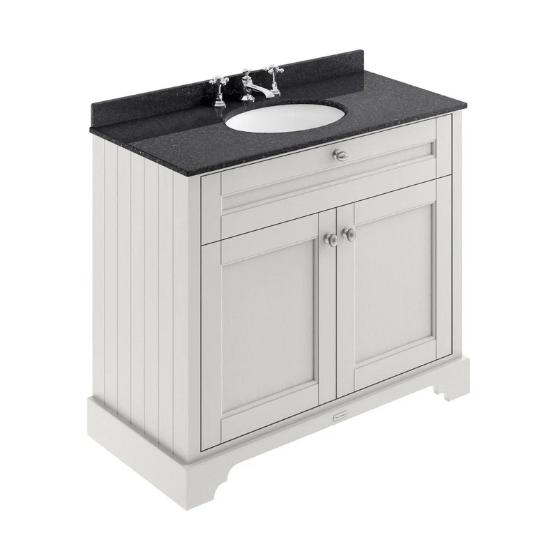 Hudson Reed Old London 1000mm Cabinet & Marble Top (3th) Trad Timeless Sand MDF Vinyl Textured Woodgrain 886x1020x470mm - LOF479