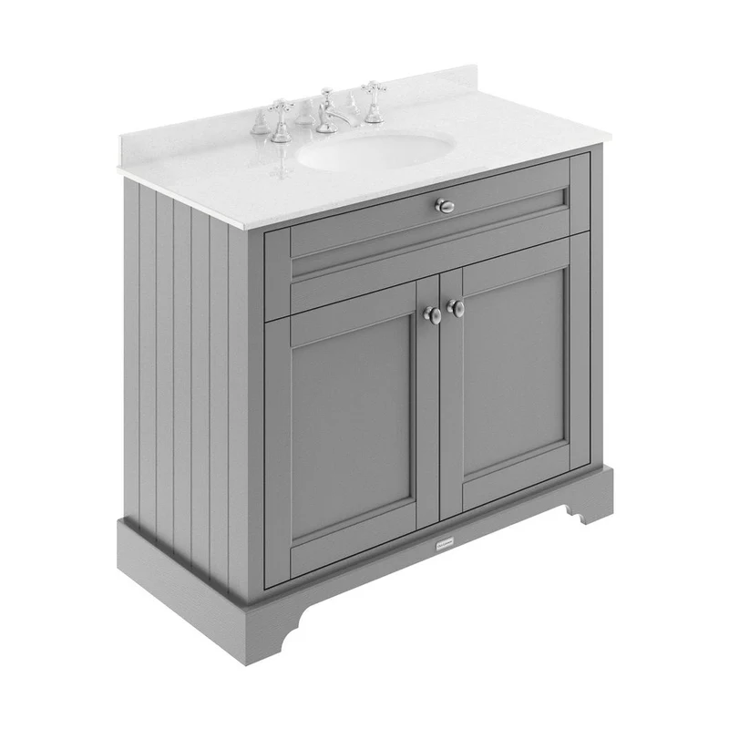 Hudson Reed Old London 1000mm Cabinet & Marble Top (3th) Trad Storm Grey MDF Vinyl Textured Woodgrain 886x1020x470mm - LOF280