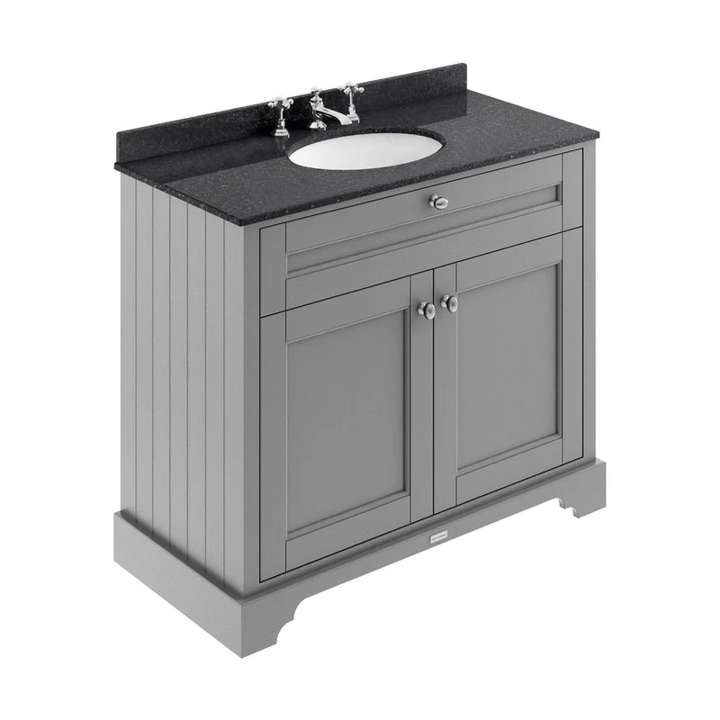 Hudson Reed Old London 1000mm Cabinet & Marble Top (3th) Trad Storm Grey MDF Vinyl Textured Woodgrain 886x1020x470mm - LOF279