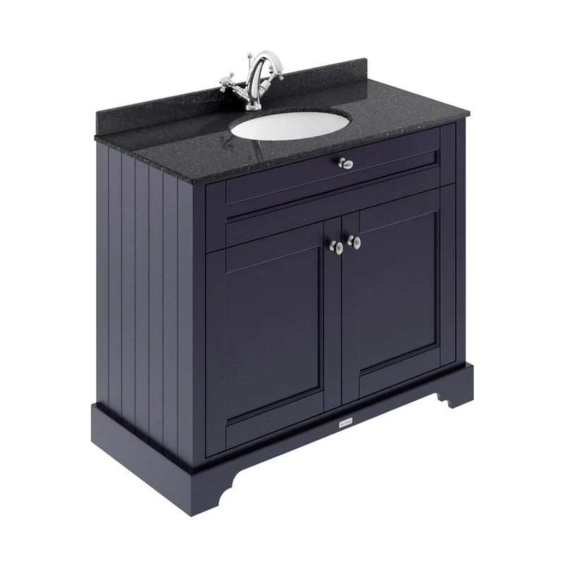 Hudson Reed Old London 1000mm Cabinet & Marble Top (1th) Trad Twilight Blue MDF Vinyl Textured Woodgrain 886x1020x470mm - LOF376