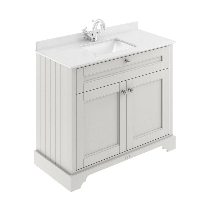 Hudson Reed Old London 1000mm Cabinet & Marble Top (1th) Trad Timeless Sand MDF Vinyl Textured Woodgrain 886x1021x471mm