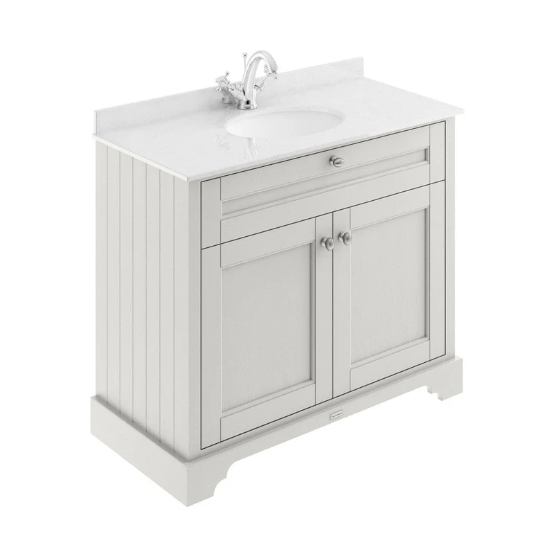 Hudson Reed Old London 1000mm Cabinet & Marble Top (1th) Trad Timeless Sand MDF Vinyl Textured Woodgrain 886x1020x470mm - LOF477