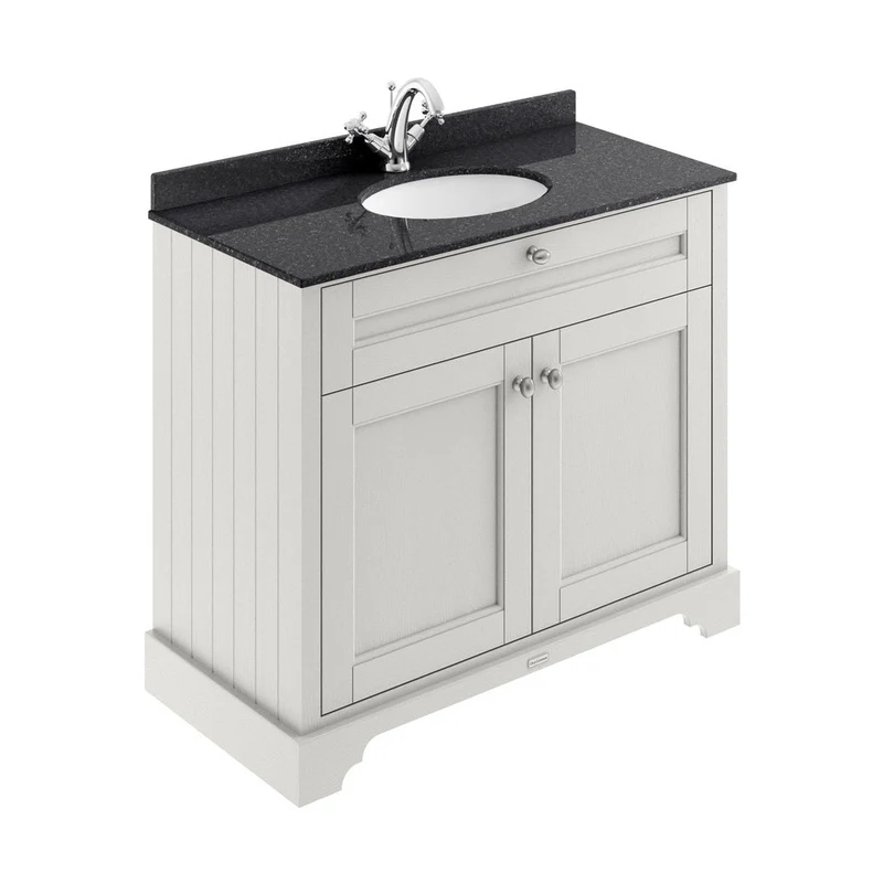 Hudson Reed Old London 1000mm Cabinet & Marble Top (1th) Trad Timeless Sand MDF Vinyl Textured Woodgrain 886x1020x470mm - LOF476
