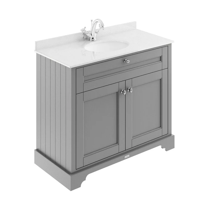 Hudson Reed Old London 1000mm Cabinet & Marble Top (1th) Trad Storm Grey MDF Vinyl Textured Woodgrain 886x1020x470mm - LOF277