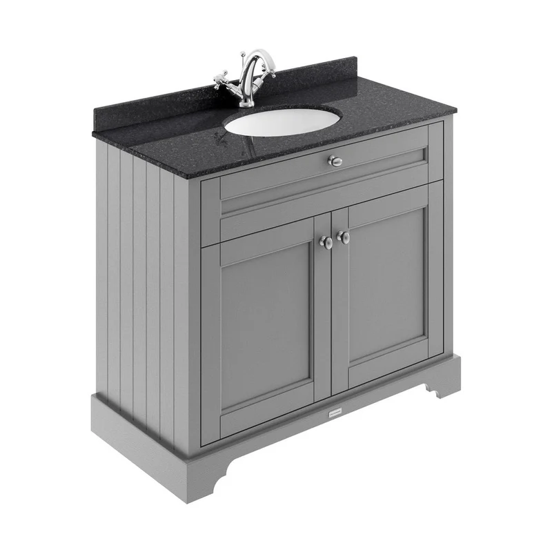 Hudson Reed Old London 1000mm Cabinet & Marble Top (1th) Trad Storm Grey MDF Vinyl Textured Woodgrain 886x1020x470mm - LOF276
