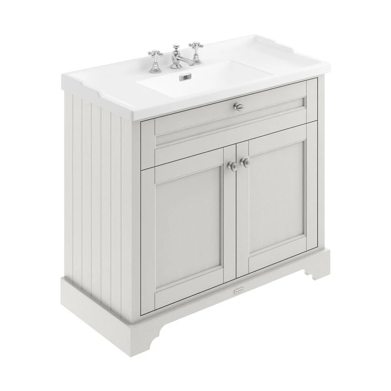 Hudson Reed Old London 1000mm Cabinet & Basin (3th) Trad Timeless Sand MDF Vinyl Textured Woodgrain 868x1020x470mm
