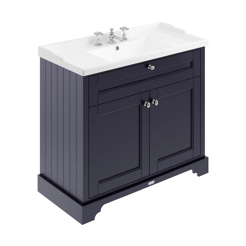 Hudson Reed Old London 1000mm Cabinet & Basin (3th) Trad Twilight Blue MDF Vinyl Textured Woodgrain 868x1020x470mm