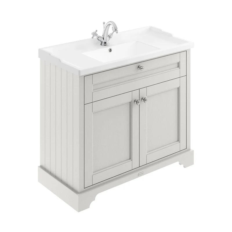 Hudson Reed Old London 1000mm Cabinet & Basin (1th) Trad Timeless Sand MDF Vinyl Textured Woodgrain 868x1020x470mm