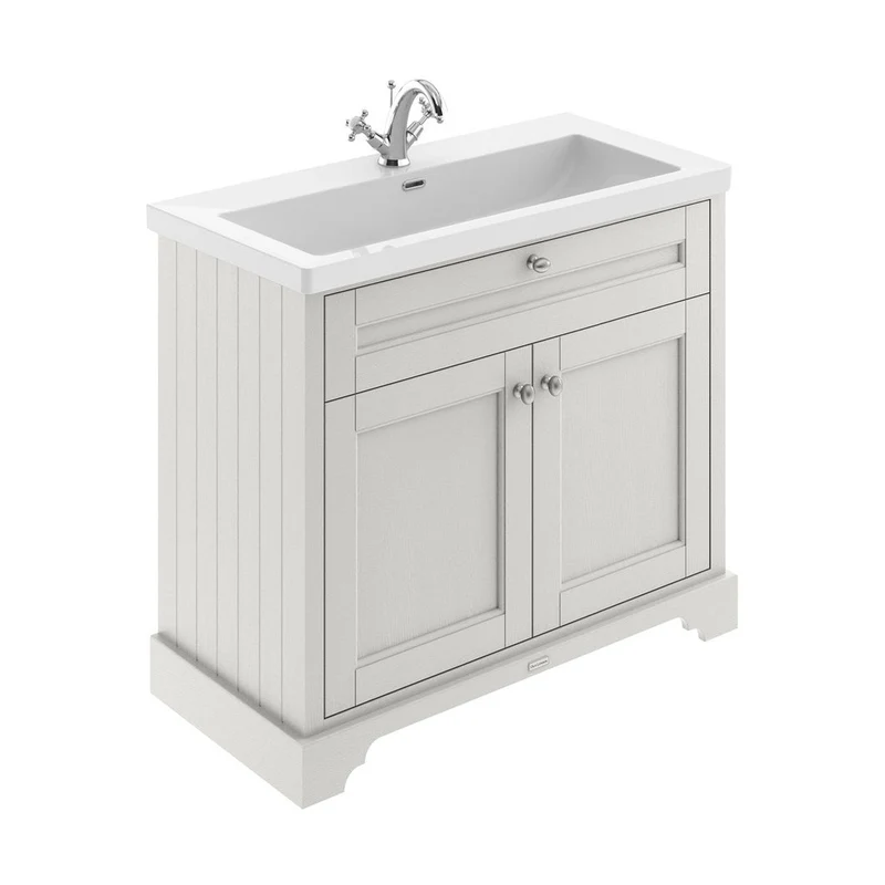Hudson Reed Old London 1000mm 2-door Unit & Contemp Fireclay Basin 1th Trad Timeless Sand Fireclay,MDF Vinyl Textured Woodgrain 855x1030x462mm