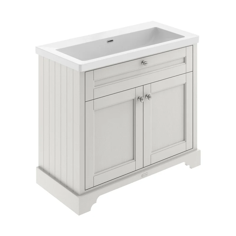 Hudson Reed Old London 1000mm 2-door Unit & Contemp Basin 0th Trad Timeless Sand Fireclay,MDF Vinyl Textured Woodgrain 855x1010x462mm