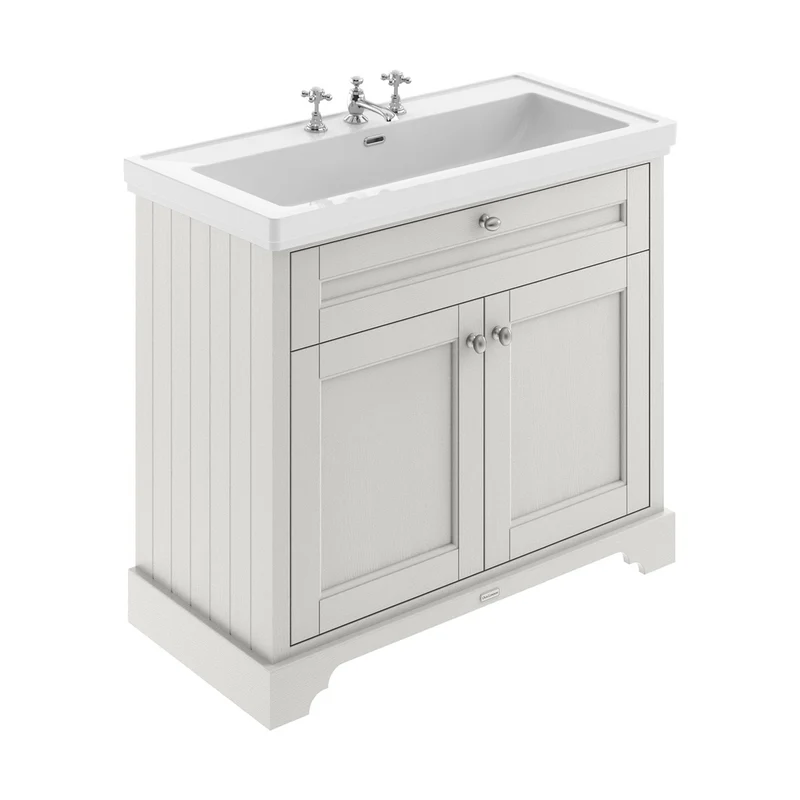 Hudson Reed Old London 1000mm 2-door Unit & Classic Fireclay Basin 3th Trad Timeless Sand Fireclay,MDF Vinyl Textured Woodgrain 867x1030x470mm